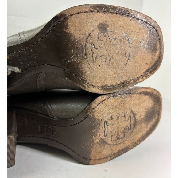 Tory Burch Pebbled Leather Back Zip Tall Block Heeled Buckle Boots Gray Size 6 M - Picture 12 of 15